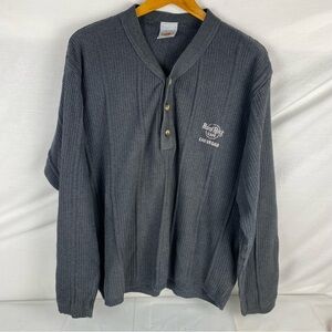 VTG Hard Rock Cafe Hollywood Sweater Mens L Gray Knit Pullover Henley Embroider